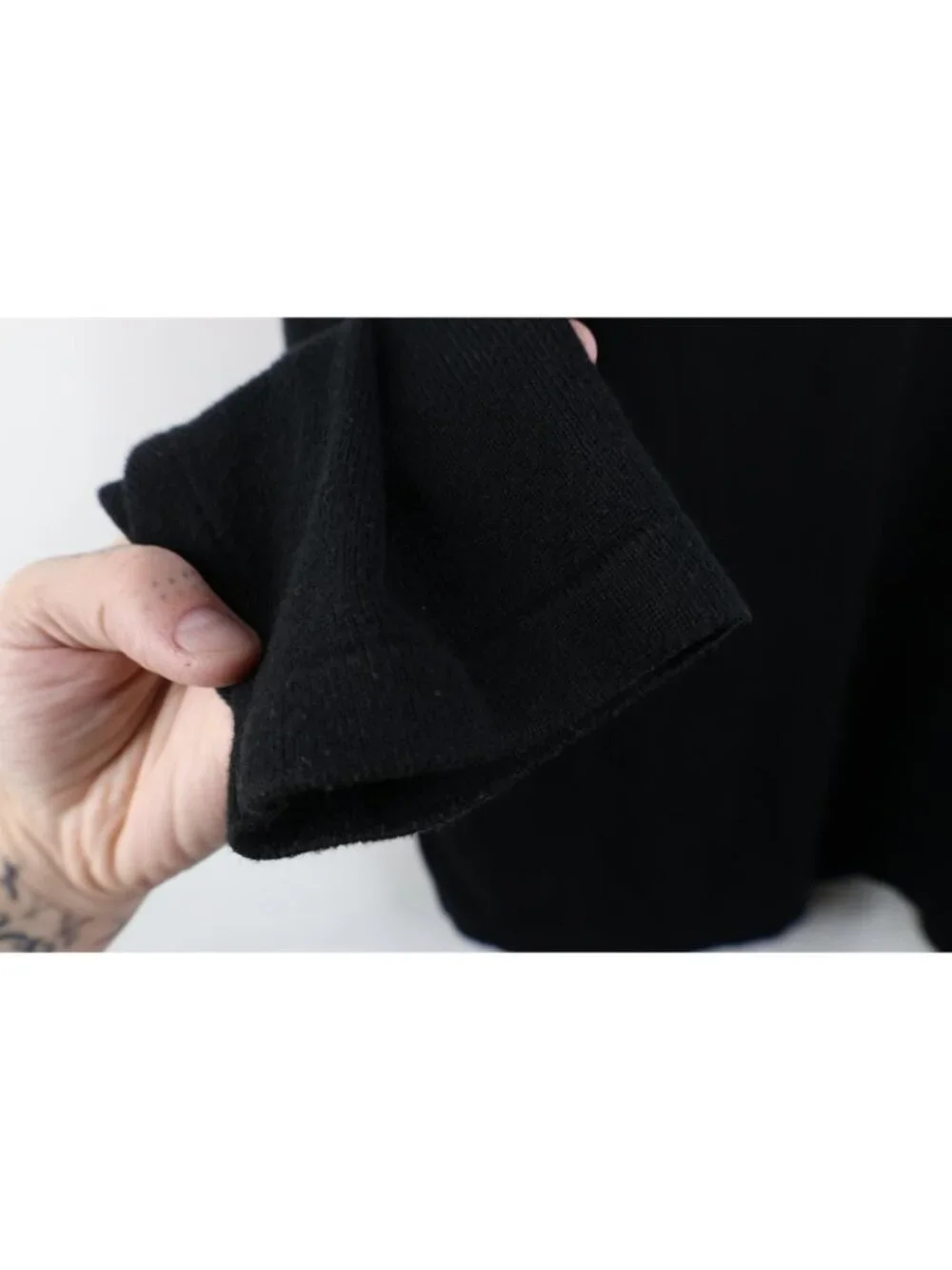 Vintage 90s Streetwear Mens Large Tall Faded Blank Knit Collared Sweater Black